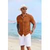 imageCOOFANDY Mens Knit Polo Shirt Vintage Button Down Shirt Short Sleeve Hawaiian Shirt 2025 Summer Fashion Beach ShirtsLight Brown
