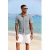 imageCOOFANDY Mens Knit Polo Shirt Vintage Button Down Shirt Short Sleeve Hawaiian Shirt 2025 Summer Fashion Beach ShirtsLight Grey