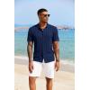 imageCOOFANDY Mens Knit Polo Shirt Vintage Button Down Shirt Short Sleeve Hawaiian Shirt 2025 Summer Fashion Beach ShirtsNavy Blue