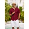 imageCOOFANDY Mens Knit Polo Shirt Vintage Button Down Shirt Short Sleeve Hawaiian Shirt 2025 Summer Fashion Beach ShirtsWine Red