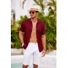 imageCOOFANDY Mens Knit Polo Shirt Vintage Button Down Shirt Short Sleeve Hawaiian Shirt 2025 Summer Fashion Beach ShirtsWine Red