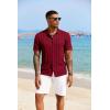 imageCOOFANDY Mens Knit Polo Shirt Vintage Button Down Shirt Short Sleeve Hawaiian Shirt 2025 Summer Fashion Beach ShirtsWine Red