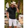 imageCOOFANDY Mens Knit Polo Shirts Casual Short Sleeve Button Down Shirts Crochet Classic Golf Polo Collared ShirtsBlack
