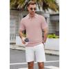 imageCOOFANDY Mens Knit Polo Shirts Casual Short Sleeve Button Down Shirts Crochet Classic Golf Polo Collared ShirtsBright Pink