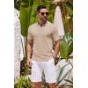 imageCOOFANDY Mens Knit Polo Shirts Casual Short Sleeve Button Down Shirts Crochet Classic Golf Polo Collared ShirtsKhaki