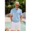 imageCOOFANDY Mens Knit Polo Shirts Casual Short Sleeve Button Down Shirts Crochet Classic Golf Polo Collared ShirtsLight Blue