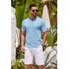 imageCOOFANDY Mens Knit Polo Shirts Casual Short Sleeve Button Down Shirts Crochet Classic Golf Polo Collared ShirtsLight Blue