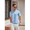 imageCOOFANDY Mens Knit Polo Shirts Short Sleeve Collared Golf Shirt Hollow Out Textured TShirt Summer Fashion TopsLight Blue