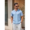 imageCOOFANDY Mens Knit Polo Shirts Short Sleeve Collared Golf Shirt Hollow Out Textured TShirt Summer Fashion TopsLight Blue