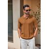 imageCOOFANDY Mens Knit Polo Shirts Short Sleeve Collared Golf Shirt Hollow Out Textured TShirt Summer Fashion TopsLight Brown