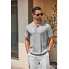 imageCOOFANDY Mens Knit Polo Shirts Short Sleeve Collared Golf Shirt Hollow Out Textured TShirt Summer Fashion TopsLight Grey