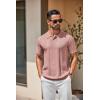 imageCOOFANDY Mens Knit Polo Shirts Short Sleeve Collared Golf Shirt Hollow Out Textured TShirt Summer Fashion TopsPink