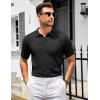 imageCOOFANDY Mens Knit Polo Shirts V Neck Short Sleeve Stretch Polo T Shirt Casual Golf ShirtsBlack