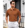 imageCOOFANDY Mens Knit Polo Shirts V Neck Short Sleeve Stretch Polo T Shirt Casual Golf ShirtsCaramel