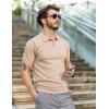 imageCOOFANDY Mens Knit Polo Shirts V Neck Short Sleeve Stretch Polo T Shirt Casual Golf ShirtsKhaki