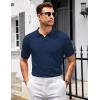 imageCOOFANDY Mens Knit Polo Shirts V Neck Short Sleeve Stretch Polo T Shirt Casual Golf ShirtsNavy Blue