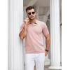 imageCOOFANDY Mens Knit Polo Shirts V Neck Short Sleeve Stretch Polo T Shirt Casual Golf ShirtsPink