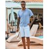 imageCOOFANDY Mens Knit Shirts Short Sleeve Casual Button Down Polo Shirt Summer Beach Vacation ShirtsLight Blue