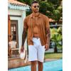 imageCOOFANDY Mens Knit Shirts Short Sleeve Casual Button Down Polo Shirt Summer Beach Vacation ShirtsLight Brown