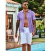 imageCOOFANDY Mens Knit Shirts Short Sleeve Casual Button Down Polo Shirt Summer Beach Vacation ShirtsLilac