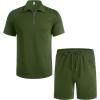 imageCOOFANDY Mens Track Suits 2 Piece Set Casual Quarter Zip Polo Shirt and Shorts Set Sweatsuit Summer OutfitsArmy Green