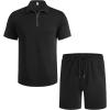 imageCOOFANDY Mens Track Suits 2 Piece Set Casual Quarter Zip Polo Shirt and Shorts Set Sweatsuit Summer OutfitsBlack