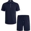 imageCOOFANDY Mens Track Suits 2 Piece Set Casual Quarter Zip Polo Shirt and Shorts Set Sweatsuit Summer OutfitsDark Blue
