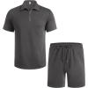imageCOOFANDY Mens Track Suits 2 Piece Set Casual Quarter Zip Polo Shirt and Shorts Set Sweatsuit Summer OutfitsDark Grey