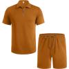 imageCOOFANDY Mens Track Suits 2 Piece Set Casual Quarter Zip Polo Shirt and Shorts Set Sweatsuit Summer OutfitsLight Brown