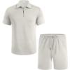 imageCOOFANDY Mens Track Suits 2 Piece Set Casual Quarter Zip Polo Shirt and Shorts Set Sweatsuit Summer OutfitsLight Grey