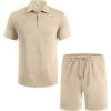 imageCOOFANDY Mens Track Suits 2 Piece Set Casual Quarter Zip Polo Shirt and Shorts Set Sweatsuit Summer OutfitsLight Khaki