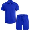 imageCOOFANDY Mens Track Suits 2 Piece Set Casual Quarter Zip Polo Shirt and Shorts Set Sweatsuit Summer OutfitsSapphire