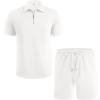imageCOOFANDY Mens Track Suits 2 Piece Set Casual Quarter Zip Polo Shirt and Shorts Set Sweatsuit Summer OutfitsWhite