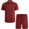imageCOOFANDY Mens Track Suits 2 Piece Set Casual Quarter Zip Polo Shirt and Shorts Set Sweatsuit Summer OutfitsWine Red