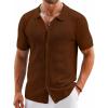 imageCOOFANDY Mens Knit Button Down Shirts Short Sleeve Vintage Polo Shirt Casual Vacation Beach ShirtsCaramel