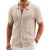 imageCOOFANDY Mens Knit Button Down Shirts Short Sleeve Vintage Polo Shirt Casual Vacation Beach ShirtsCoffee Light