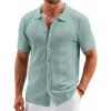 imageCOOFANDY Mens Knit Button Down Shirts Short Sleeve Vintage Polo Shirt Casual Vacation Beach ShirtsIce Green