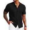 imageCOOFANDY Mens Knit Polo Shirt Vintage Button Down Shirt Short Sleeve Hawaiian Shirt 2025 Summer Fashion Beach ShirtsBlack