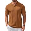 imageCOOFANDY Mens Knit Polo Shirts Short Sleeve Collared Golf Shirt Hollow Out Textured TShirt Summer Fashion TopsLight Brown