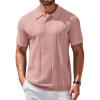 imageCOOFANDY Mens Knit Polo Shirts Short Sleeve Collared Golf Shirt Hollow Out Textured TShirt Summer Fashion TopsPink
