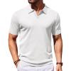 imageCOOFANDY Mens Knit Polo Shirts V Neck Short Sleeve Stretch Polo T Shirt Casual Golf ShirtsWhite