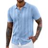 imageCOOFANDY Mens Knit Shirts Short Sleeve Casual Button Down Polo Shirt Summer Beach Vacation ShirtsLight Blue