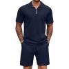 imageCOOFANDY Mens Track Suits 2 Piece Set Casual Quarter Zip Polo Shirt and Shorts Set Sweatsuit Summer OutfitsDark Blue