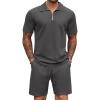 imageCOOFANDY Mens Track Suits 2 Piece Set Casual Quarter Zip Polo Shirt and Shorts Set Sweatsuit Summer OutfitsDark Grey