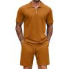 imageCOOFANDY Mens Track Suits 2 Piece Set Casual Quarter Zip Polo Shirt and Shorts Set Sweatsuit Summer OutfitsLight Brown