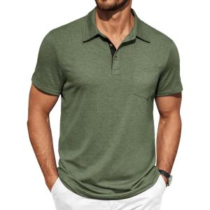 imageCOOFANDY Men Short Sleeve Polo Shirt Casual Summer Collar Shirts Dress Button Polo T Shirt Classic Golf ShirtsArmy Green