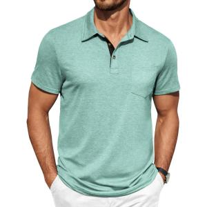 imageCOOFANDY Men Short Sleeve Polo Shirt Casual Summer Collar Shirts Dress Button Polo T Shirt Classic Golf ShirtsLight Green