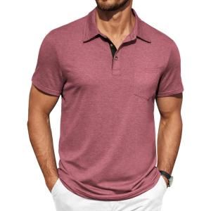 imageCOOFANDY Men Short Sleeve Polo Shirt Casual Summer Collar Shirts Dress Button Polo T Shirt Classic Golf ShirtsRed