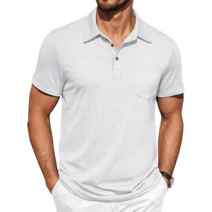 imageCOOFANDY Men Short Sleeve Polo Shirt Casual Summer Collar Shirts Dress Button Polo T Shirt Classic Golf ShirtsWhite