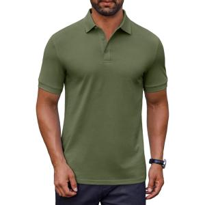imageCOOFANDY Mens Cotton Pique Polo Shirts Short Sleeve Golf Shirts Basic Casual Collared TShirtArmy Green